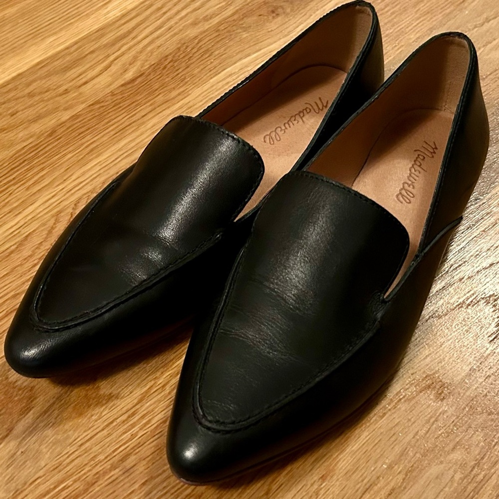 Madewell The Frances Skimmer black leather slip on loafers shoes flats 8.5